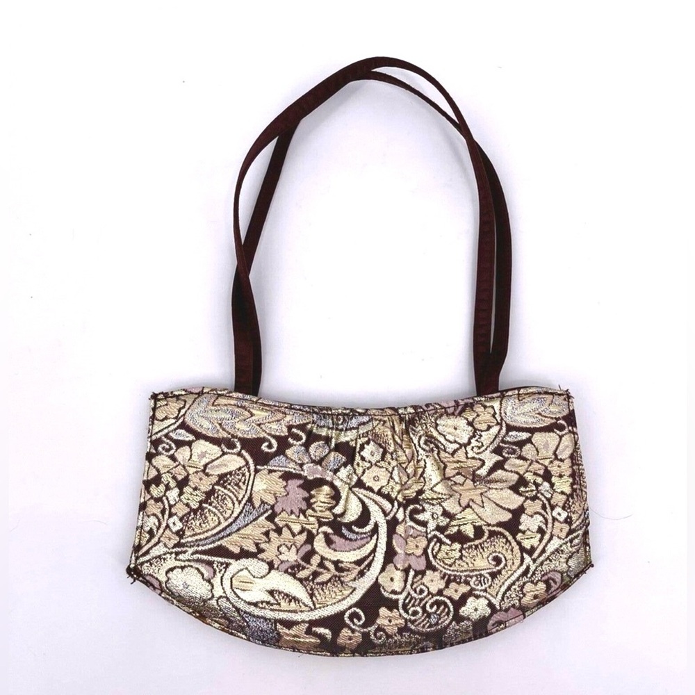 💜 Victoria's Secret Mini Metallic Floral Tapestry Cosmetic Purse Two Straps